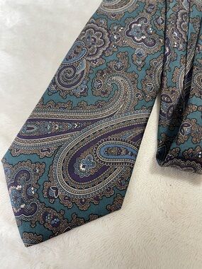 Vtg Claybrooke Silk Paisley Tie – Jewel Tone Teal & Purple – Dark Academia